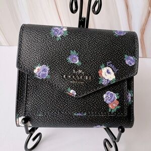 Coach Navy Floral Trifold Wallet